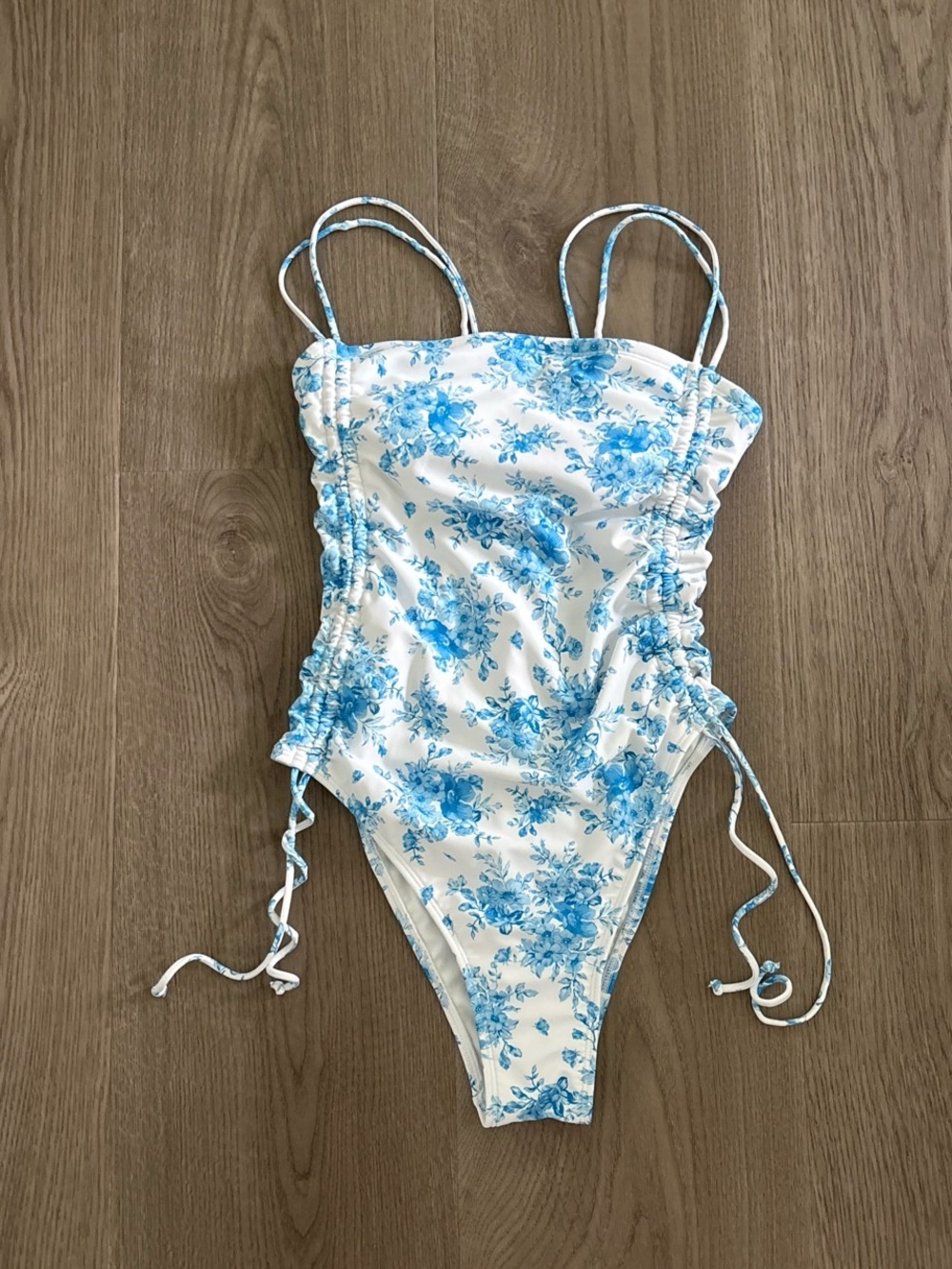 Target Blue floral one piece swimsuit with adjustable straps size Small